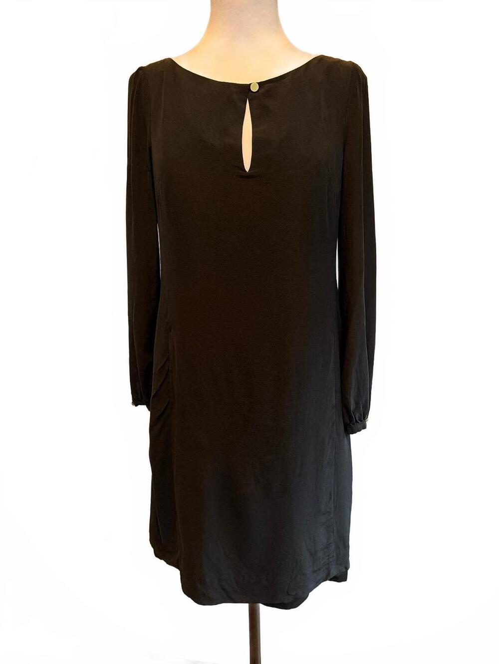 Tory Burch Women's Silk Dress 4 Black Long Sleeve Keyhole Minimalist Elegant